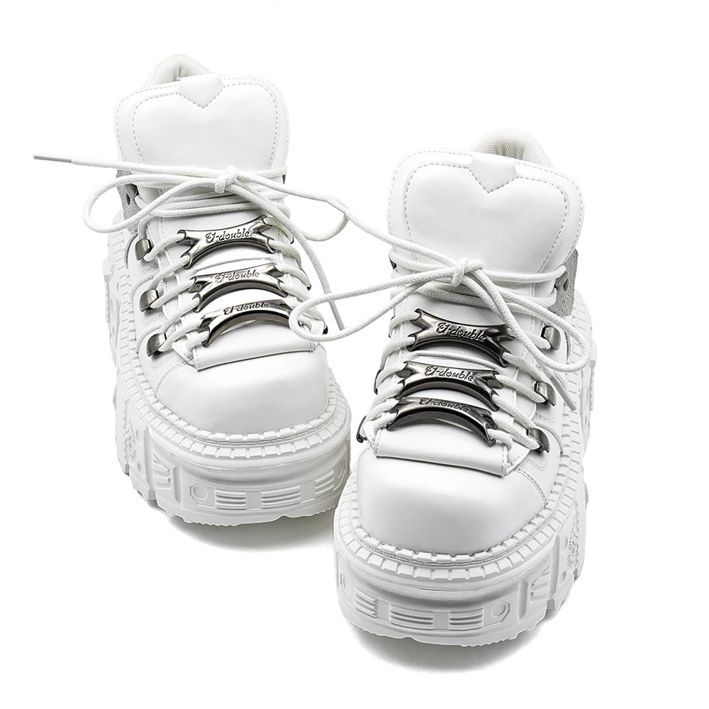 2026 Gothic Ankle Rock Boots Woman Sneakers New Punk Style Women Shoes Lace-up Heel Height Platform Shoes Woman Metal Decor