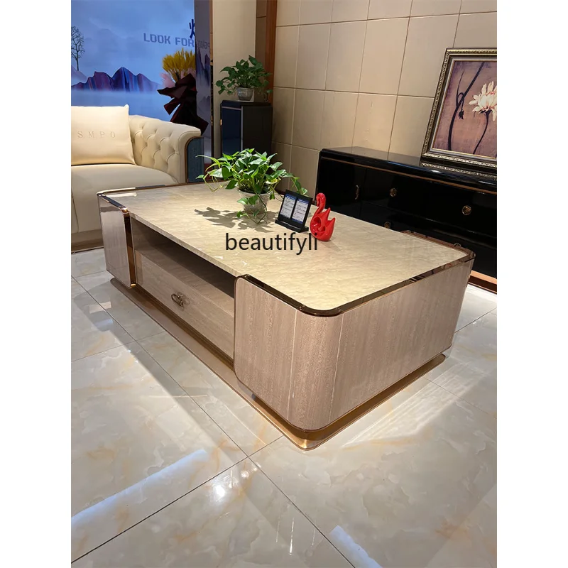 Italian-Style Light Luxury Tea Table Solid Wood Villa Hong Kong-Style Modern Living Room Simple Complete Household Furniture