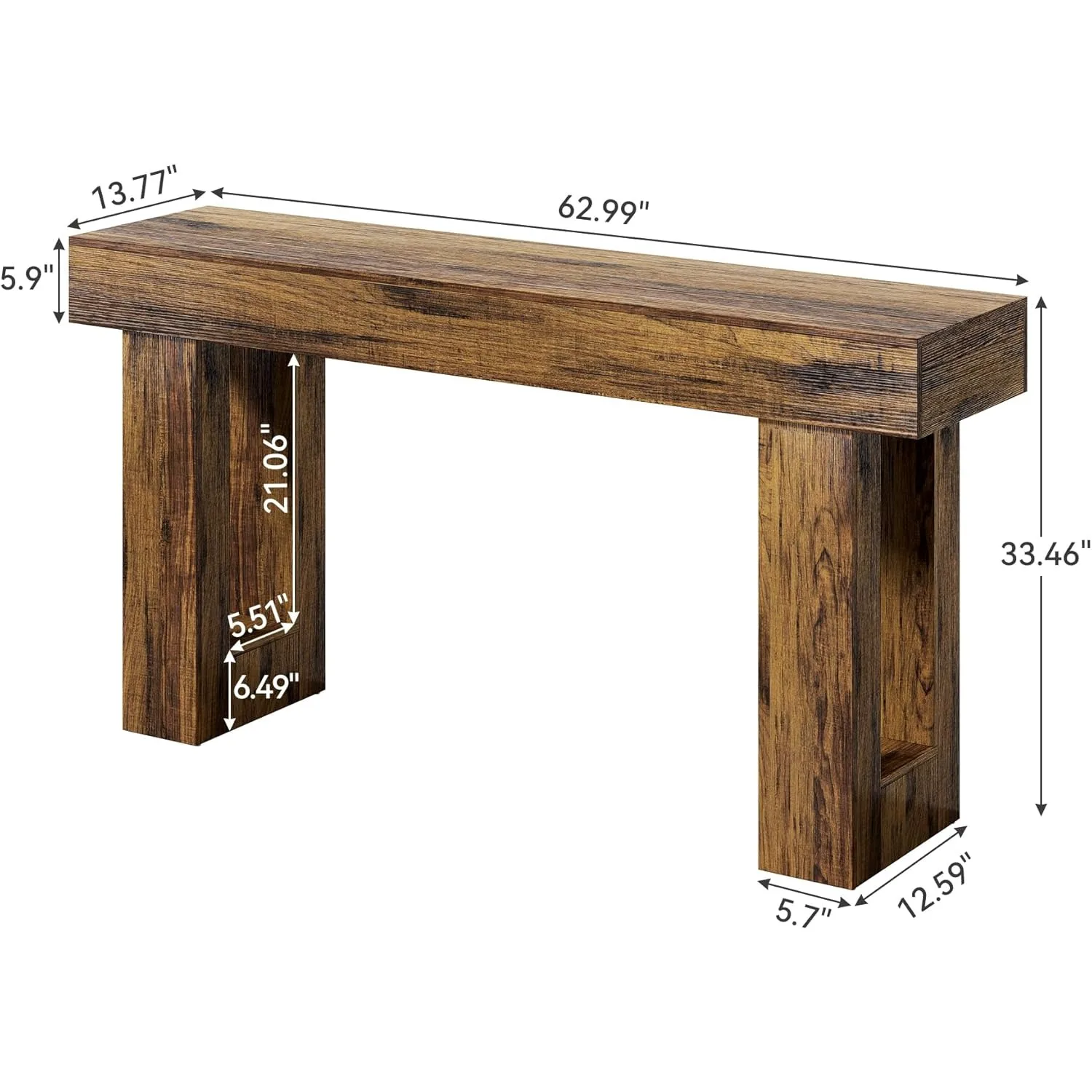 طاولات وحدة تحكم طويلة 63 بوصة من LITTLE TREE للمدخل، طاولة أريكة كبيرة خلف الأريكة، طاولات أريكة لغرفة المعيشة، بني ريفي #3