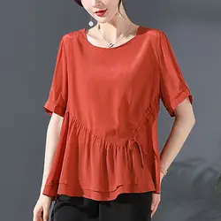 Fashion Loose Shirring Lace Up Irregular Blouse Women's Clothing 2023 New Casual Pullovers Asymmetrical Shirt