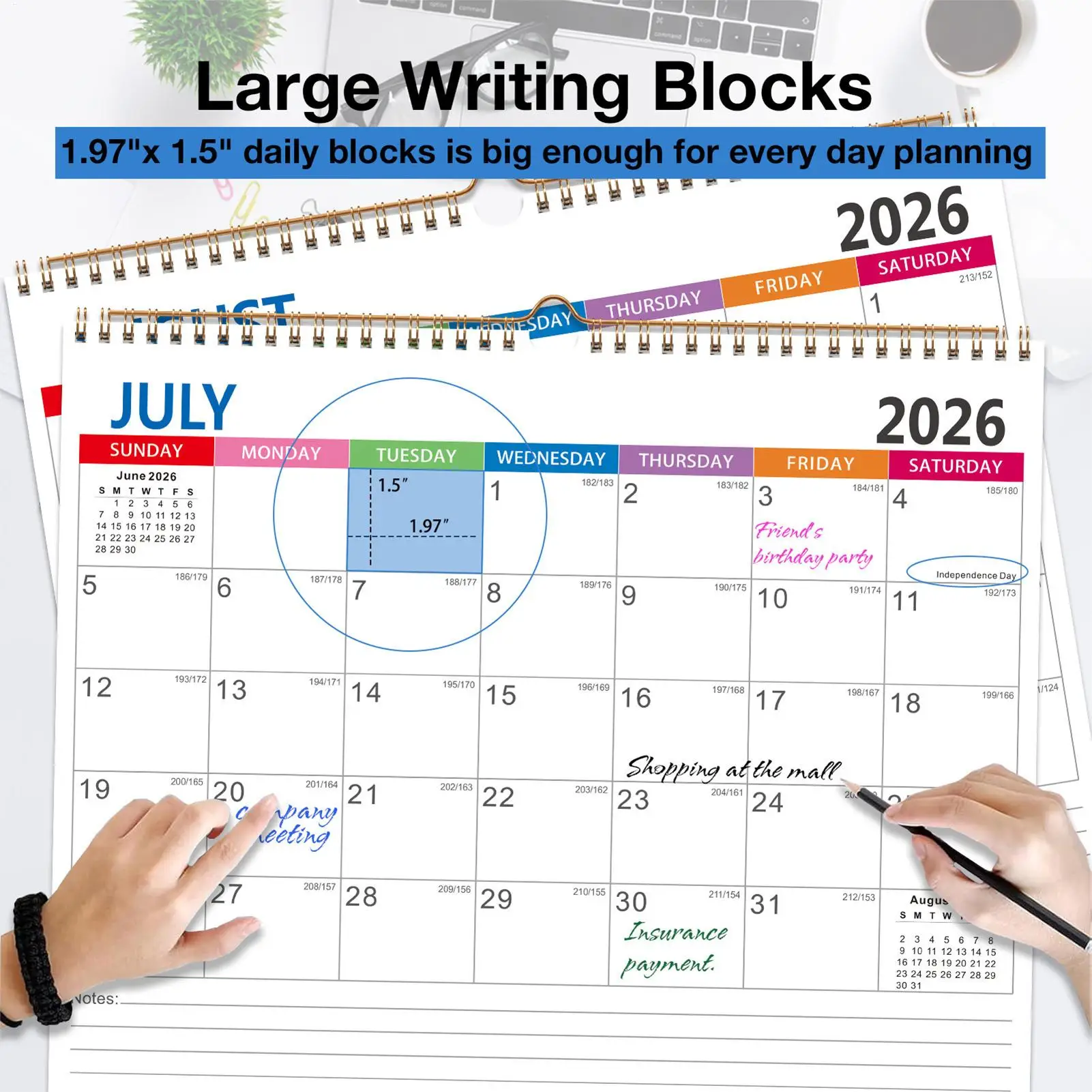 

Wall English Calendar 2026-2027 July 2026-December 2027 Planner Coil 18 Month Calendar For Home Office School Schedule Organizer
