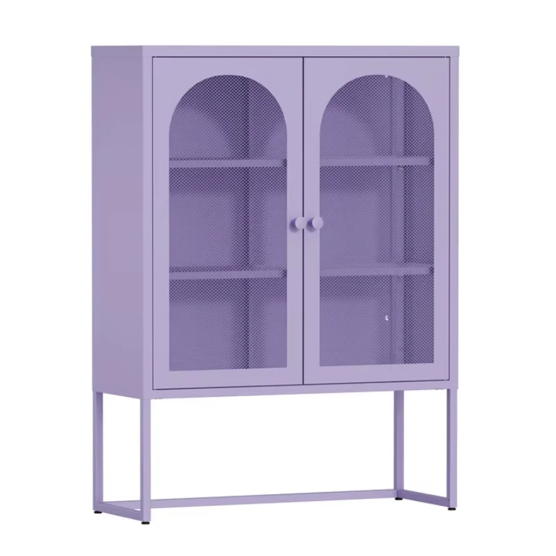 Modern style steel self-service sideboard with glass metal legs for wine and toy display, suitable for hotels and living rooms