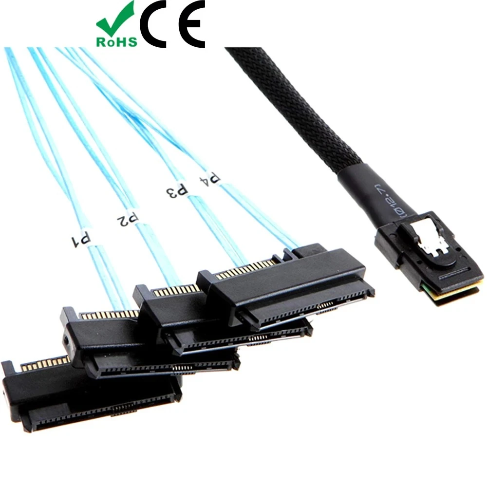 Mini SAS 36pin SFF8087 To 4X29pin SAS SFF8482 2 in 1 Cable with SATA Power 0.5m/1.0m
