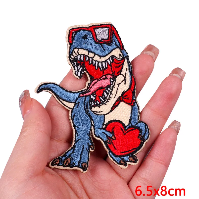 Animals Embroidered Patches For Clothing DIY Sewing Appliques Possum Cat Dinosaur Patch Iron On Patches On Clothes Fusible Patch