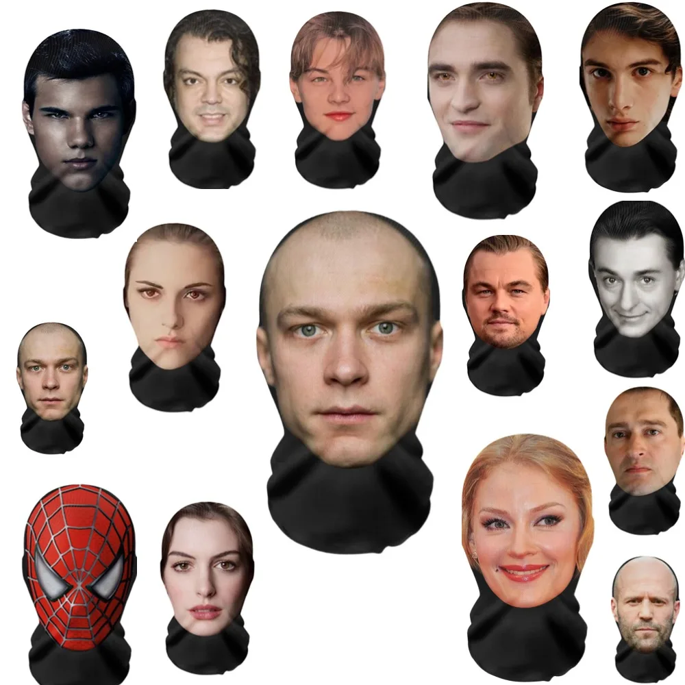 Máscara facial de malla con patrón 3D, cubierta para la cabeza, accesorios de Cosplay para fiesta, cara divertida, pañuelo para la cabeza impreso, persona famosa, máscara para la cabeza con protección solar de seda helada
