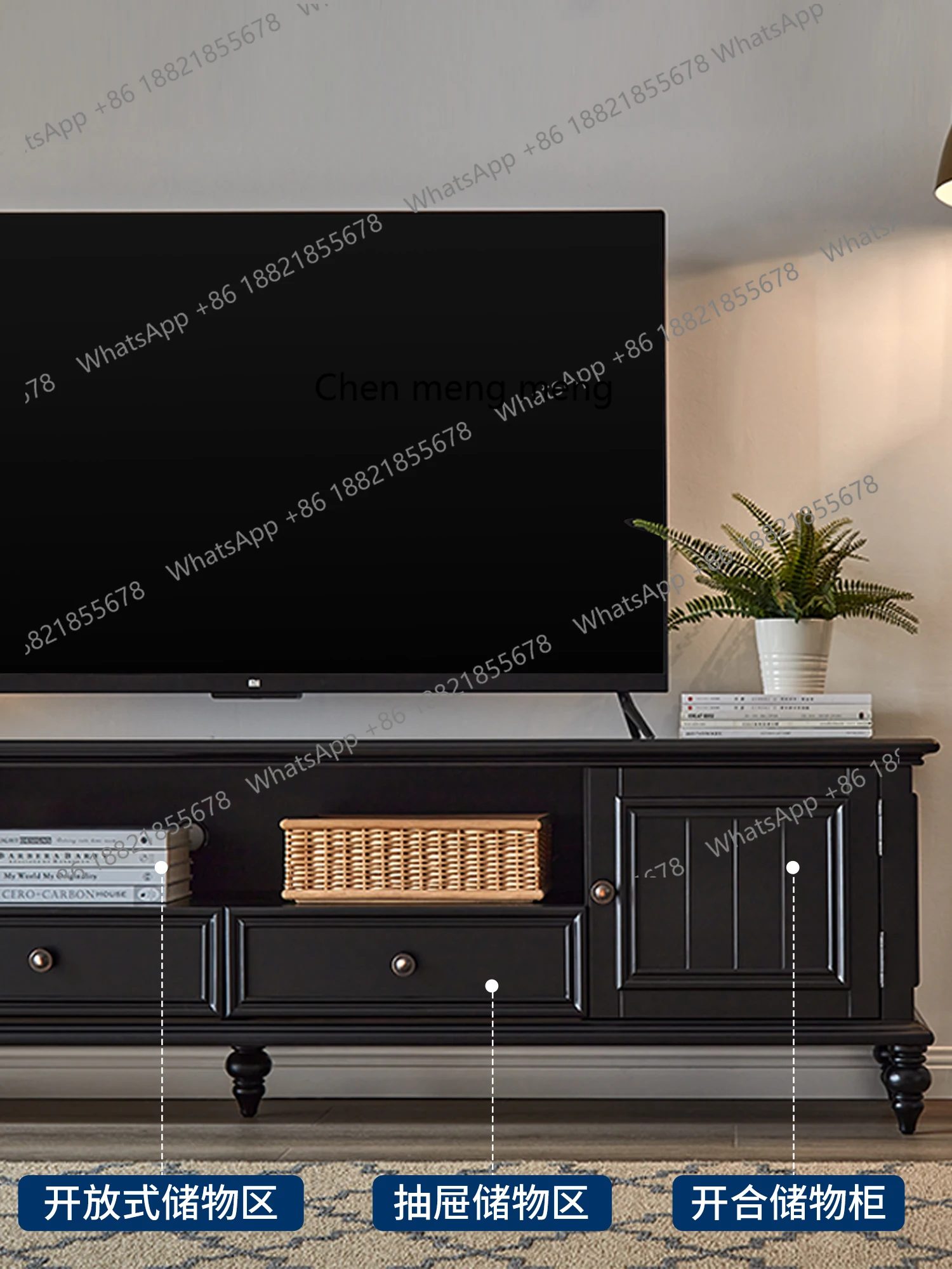 Amerykańska szafka RTV z litego drewna, zestaw ze stolikiem kawowym, lekki luksus, prosty, nowoczesny, szafka podłogowa do salonu.