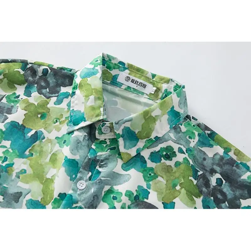 High-quality American retro floral all-over print lapel loose and casual couple's wear