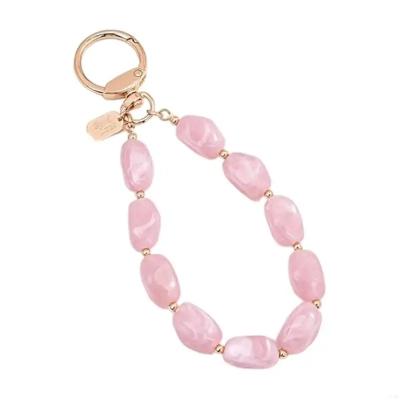  Acrylic Wristlet Keyring Charm with Geometric Beads for Backpacks