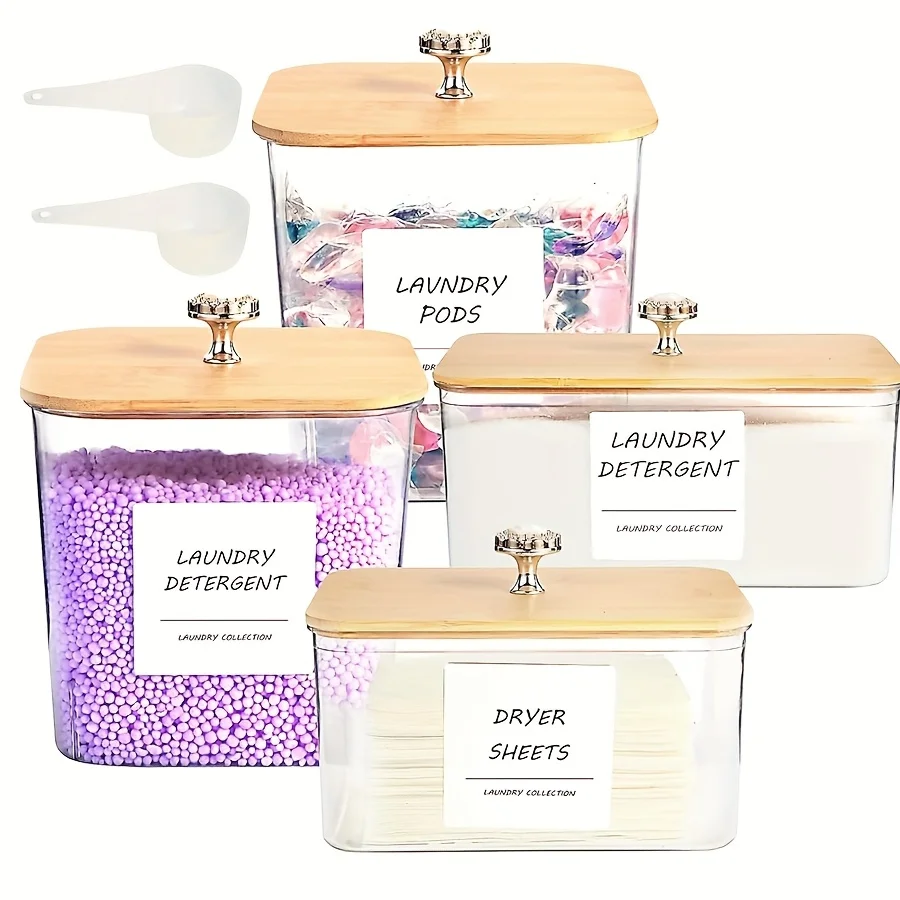 

3/4 Pack Laundry Room Organization Storage Containers, Plastic Clear Laundry Pods Container Dryer Sheet Holder Jars with Lids