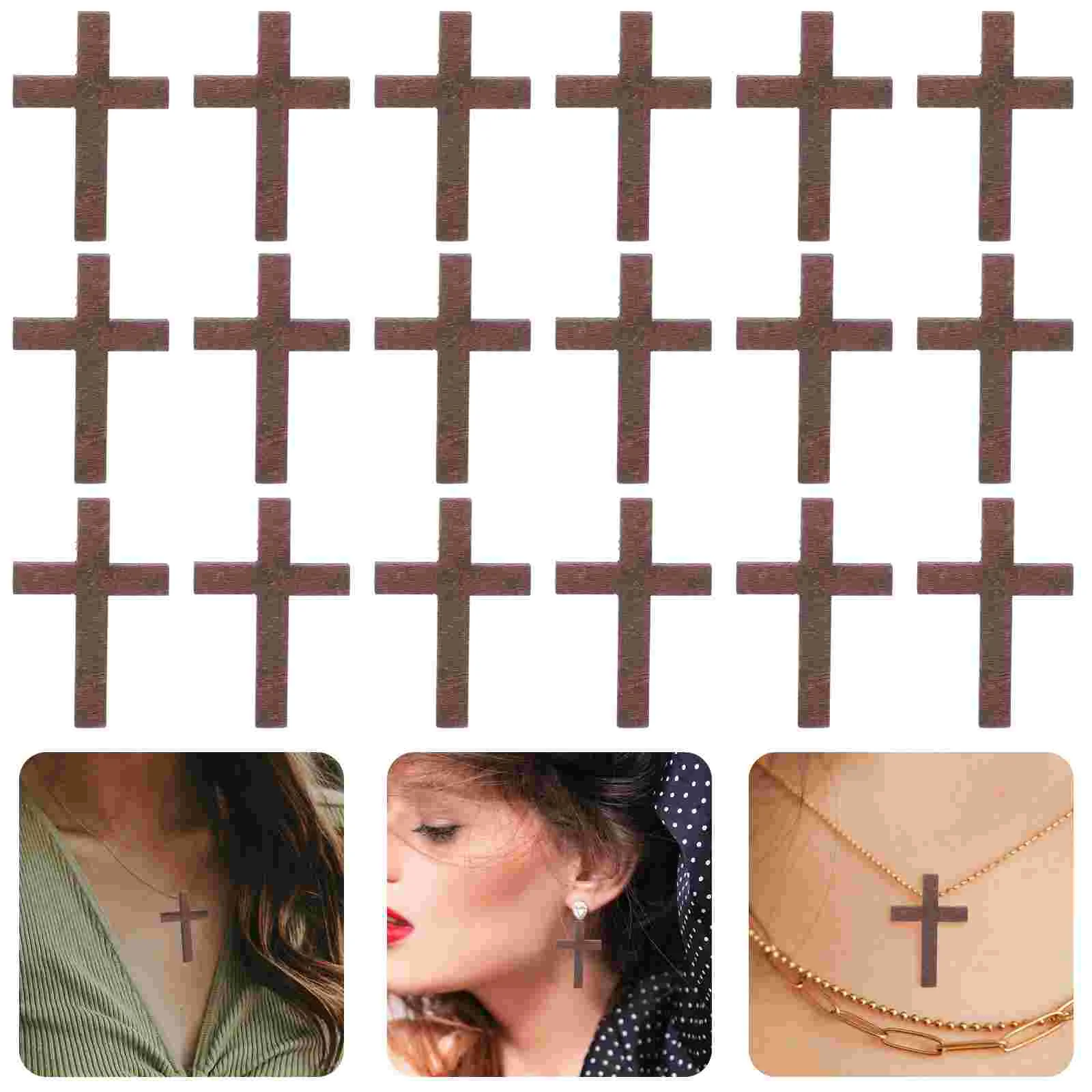 70 Pcs Necklace Fashion Pendants Punk Long Manual Ethnic Charms Brown Wooden Cross