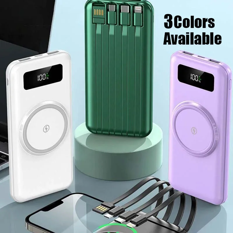 200000 مللي أمبير المحمولة عالية السعة المغناطيسي شحن لاسلكي الطاقة المحمول مع 4 أسلاك الطاقة لسامسونج هواوي Xiaomi آيفون #4