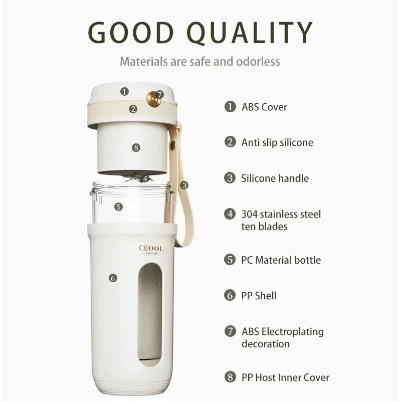 Portable 350ML USB Rechargeable Electric Blender Fruit Juicer Grinder Kitchen Household Outdoor Sports Water Cup