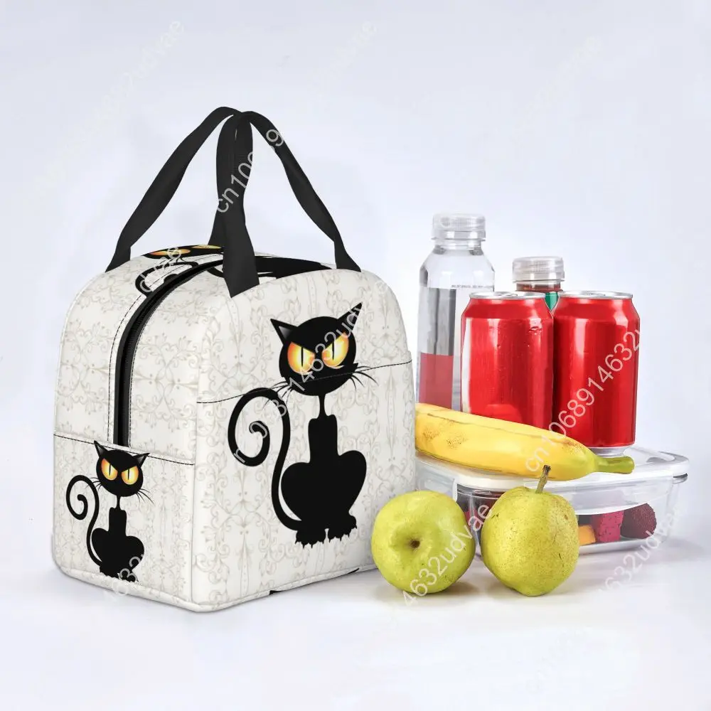 Fun Black Cat Falling Down Insulated Lunch Box for Women Portable Warm Cooler Thermal Lunch Bag School Food Picnic Tote Bags
