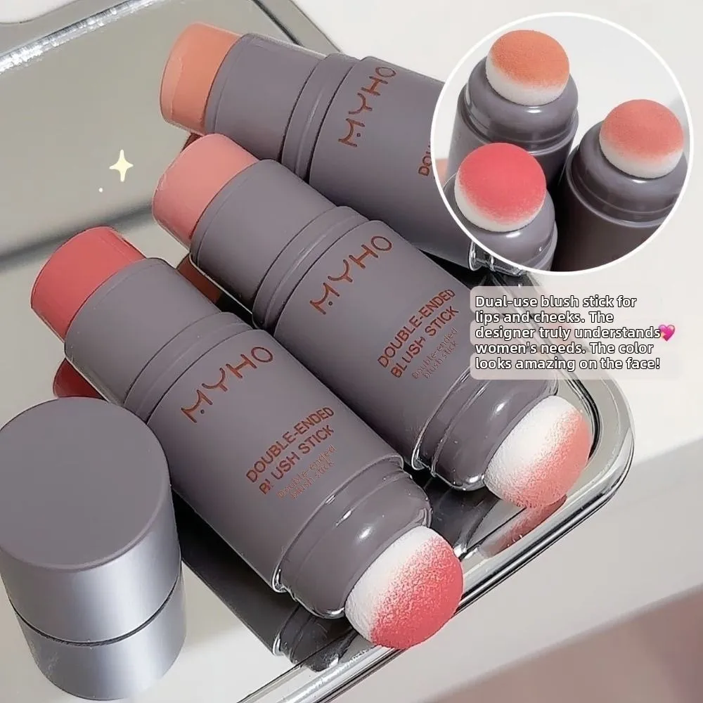 Long Lasting Double Head Blush Stick Blendable Waterproof Blush Cream Shimmer Finish Natural Matte Face Makeup Stick