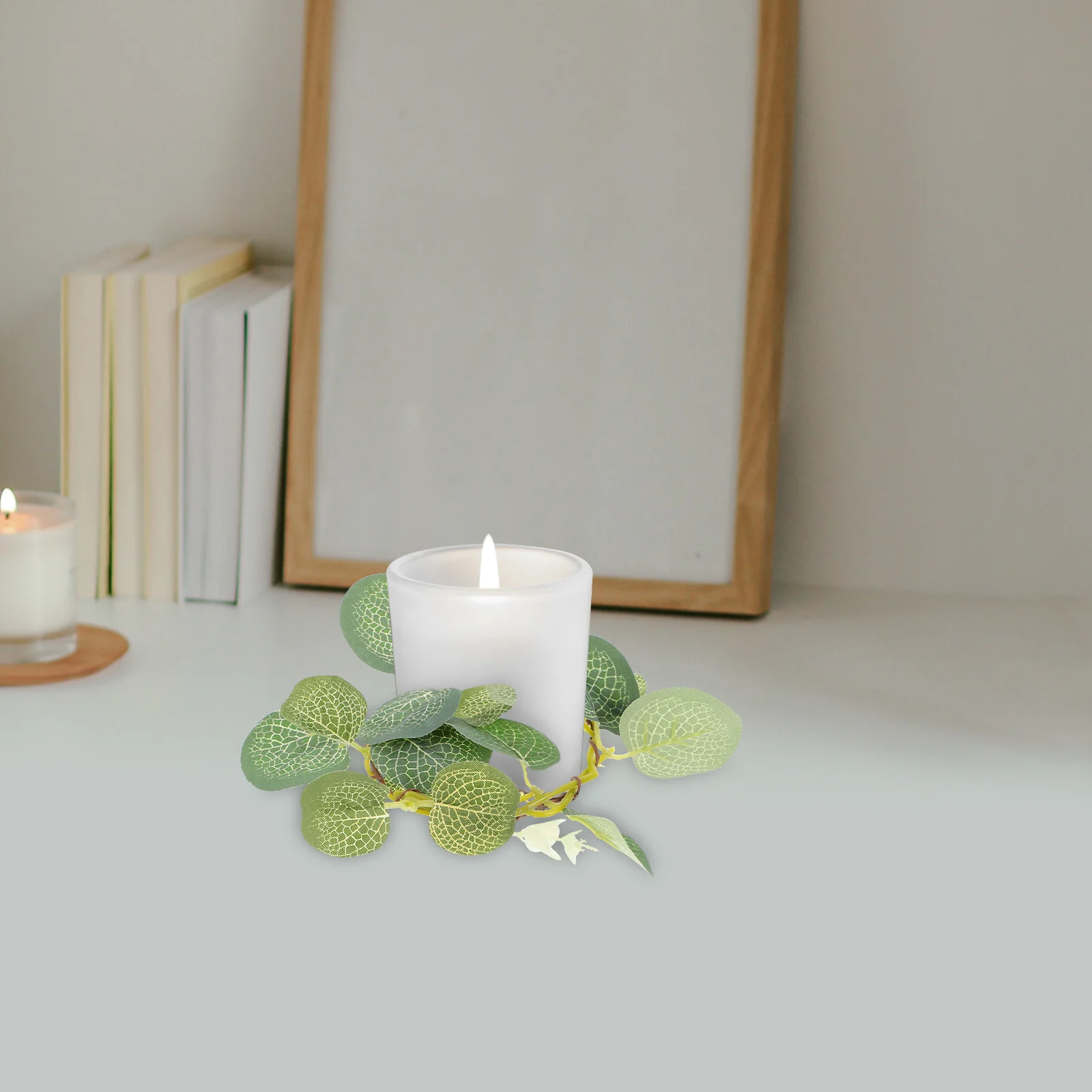 

4Pcs Eucalyptus Leaves Rings Wreath Artificial Pillar Rings Table Decoration Wedding Party Floral Hoop Wreath