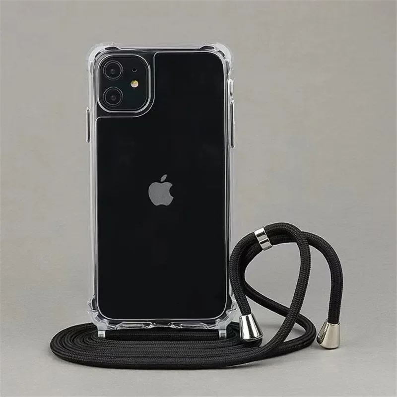 

Crossbody Necklace Cord Lanyard Transparent Hard Case For iPhone16 15 14 13 12 11 Pro Max XS XR X Clear Soft Cover
