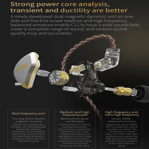 Imagen 2 del producto CCA C12 auriculares internos de Metal 5BA + 1DD auriculares híbridos HiFi IEM 12 unidades de controladores auriculares estéreo con cable de aislamiento de ruido 2 pines