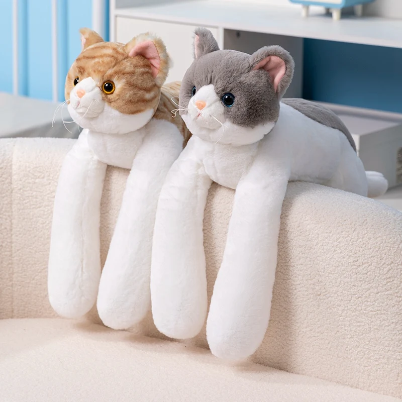 Fun High Quality Weighted Long Arm Cat Plush Doll Pillow Brown Gray Striped Cat Plush Toy Home Decor Gift For Boys And Girls