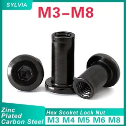 50/ 20/ 10PCS M3 M4 M5 M6 M8 Black Carbon Steel Large Flat Hex Hexagon Socket Head Rivet Connector Insert Joint Sleeve Cap Nut