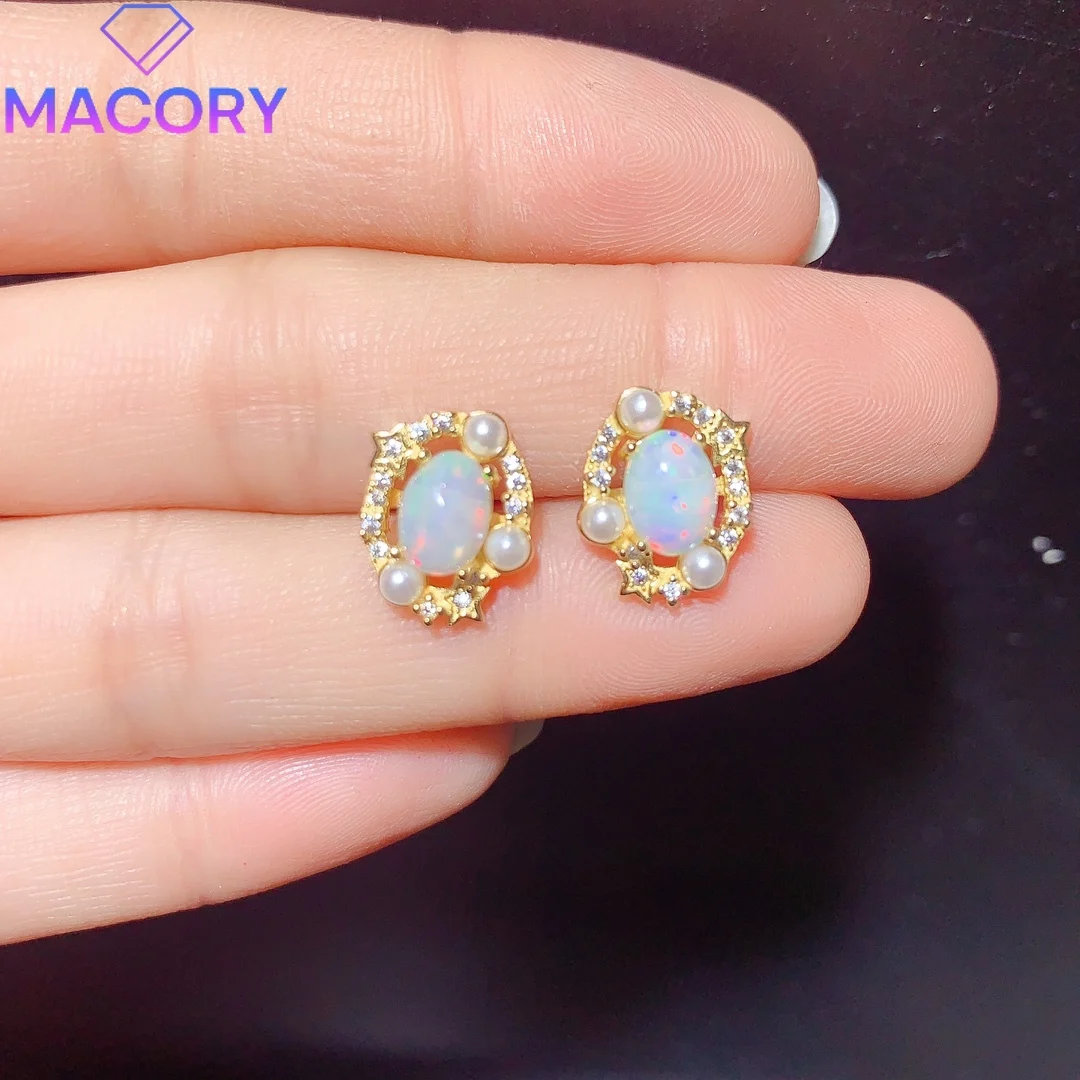 Natural Opal Earrings 925 sterling silver female luxury jewelry earrings female free delivery exquisite jewelry.