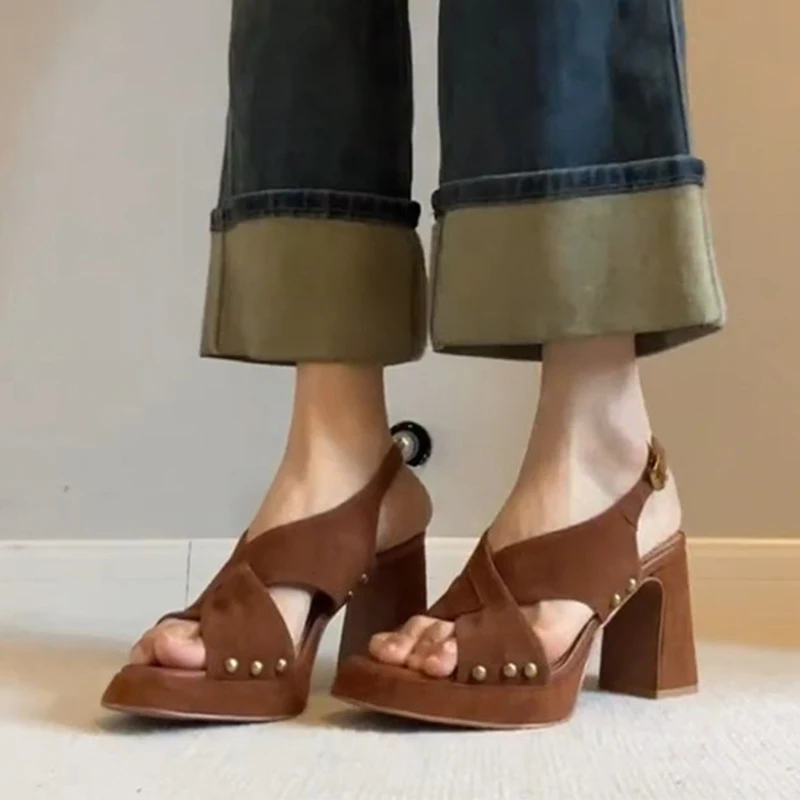 

Women High Heels Sandals Chunky Shoes Summer Open Toe Shoes 2026 Designer New Pumps Slingback Fashion Flip Flops Mujer Slides