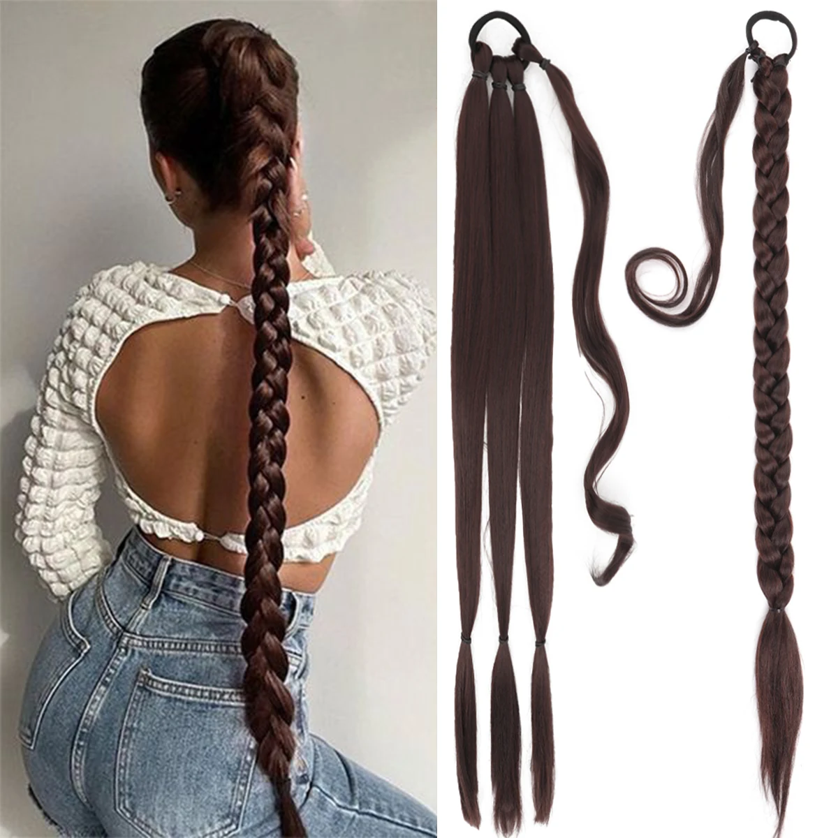 

22-40 inch synthetic braided braided ponytail wig woman elastic rubber band fake ponytail hair extension wrapped around ponytail