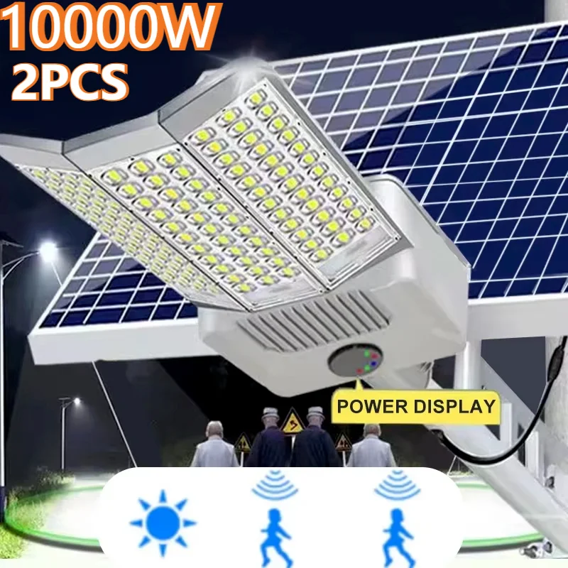 2PCS 10000W Solar Light With 40000mah Batty Solar Street Light With Motion Sensor Garden Wall Lamp Parking Solar Flood Light