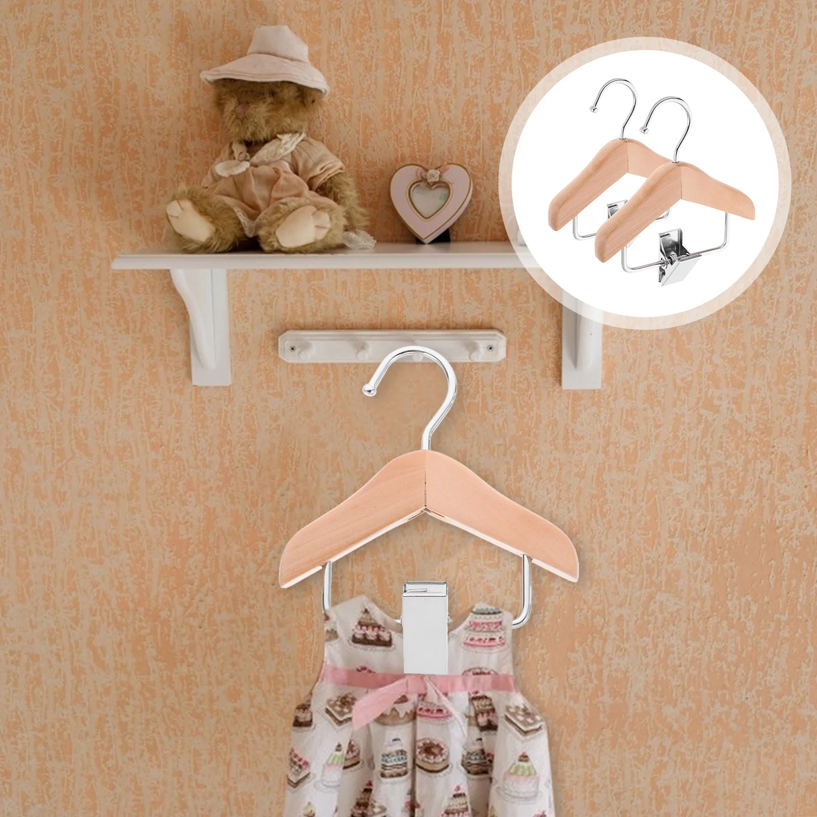 

2Pcs Mini Wooden Hangers Metal Small Clothes Rack for Kid Clothes Storage Small Baby Dress Hanging Organizer Hangers