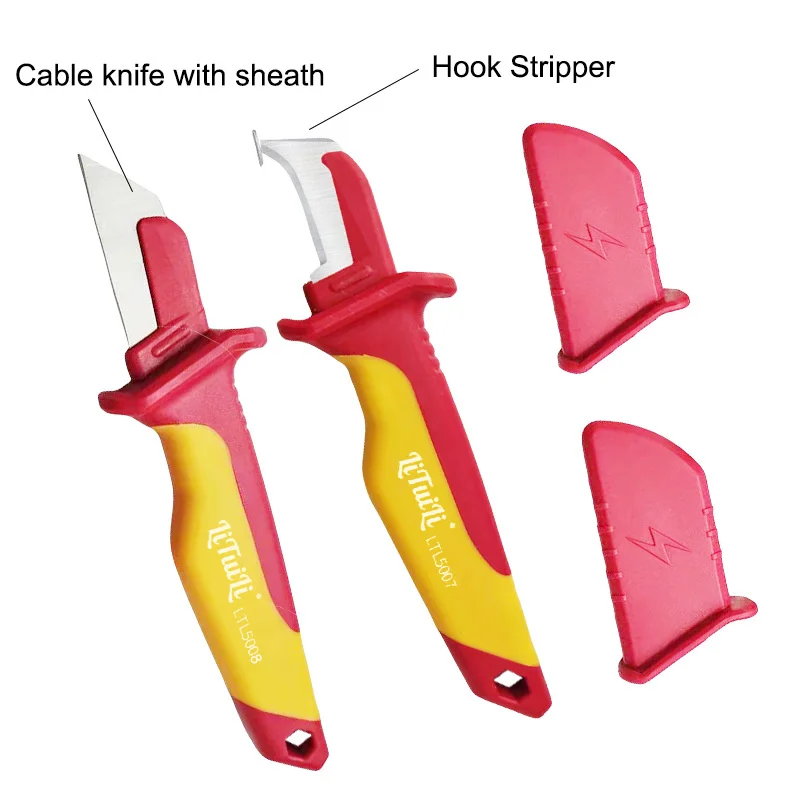 Insulated Electrician Knife Cable Stripping Knife Curved Mouth Hook Fixed Blade With Protective Sheath Wire Stripper Hand Tools