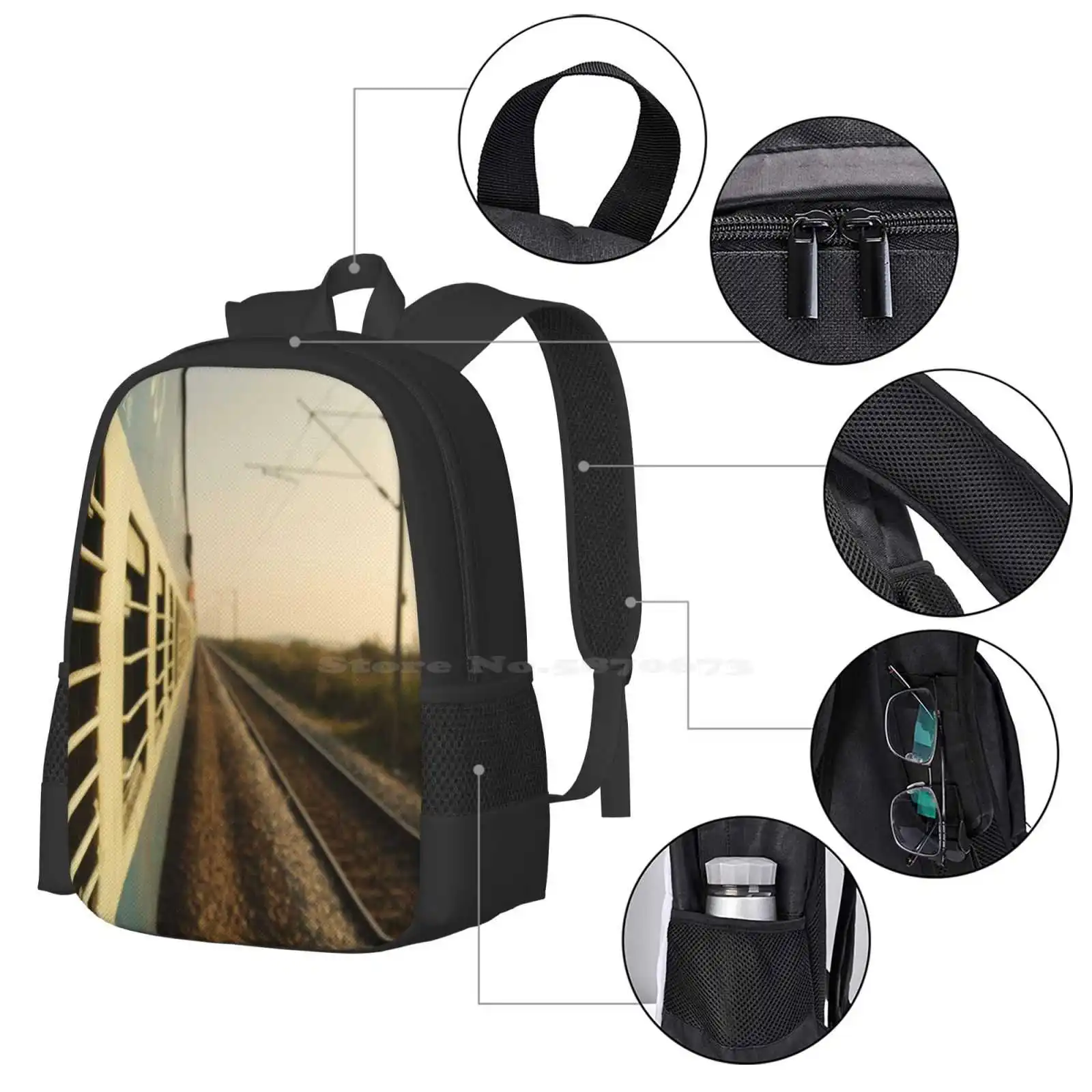 Eastbound School Bag Big Capacity Backpack Laptop Trains Transportation Bareri Valerie Rosen Train Tracks South Asia India