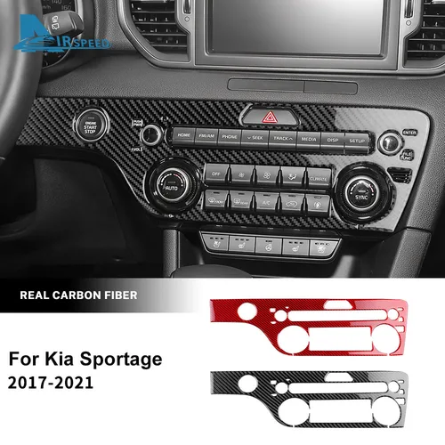 Pegatina de fibra de carbono suave Real para Kia Sportage 2017 2018 2019 2020 2021 LHD, Panel de botones de Control Central de coche, embellecedor Interior