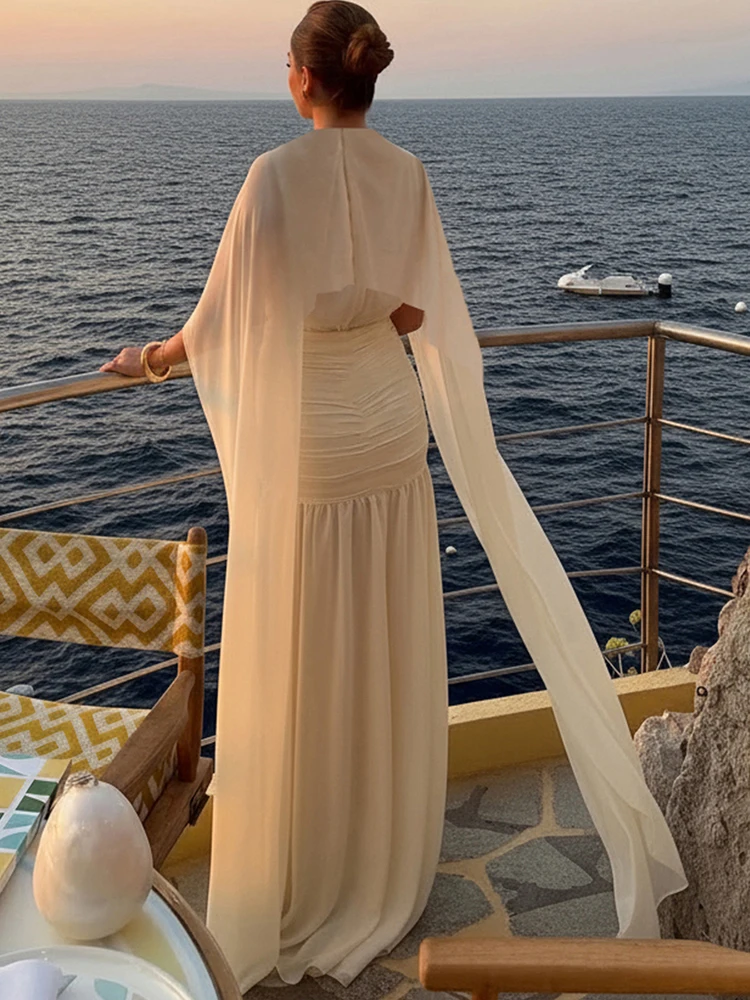Kliou maille ruban décoration Robe longue femme automne nouveau Style col rond sans manches Robe vacances mode froncé élégant robes