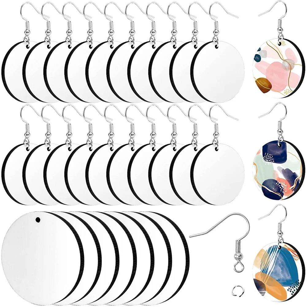 

A32P_30Pcs Sublimation Blank Earrings Round MDF Board White Earrings Heat Transfer Earrings Unfinished for Jewelry DIY Making