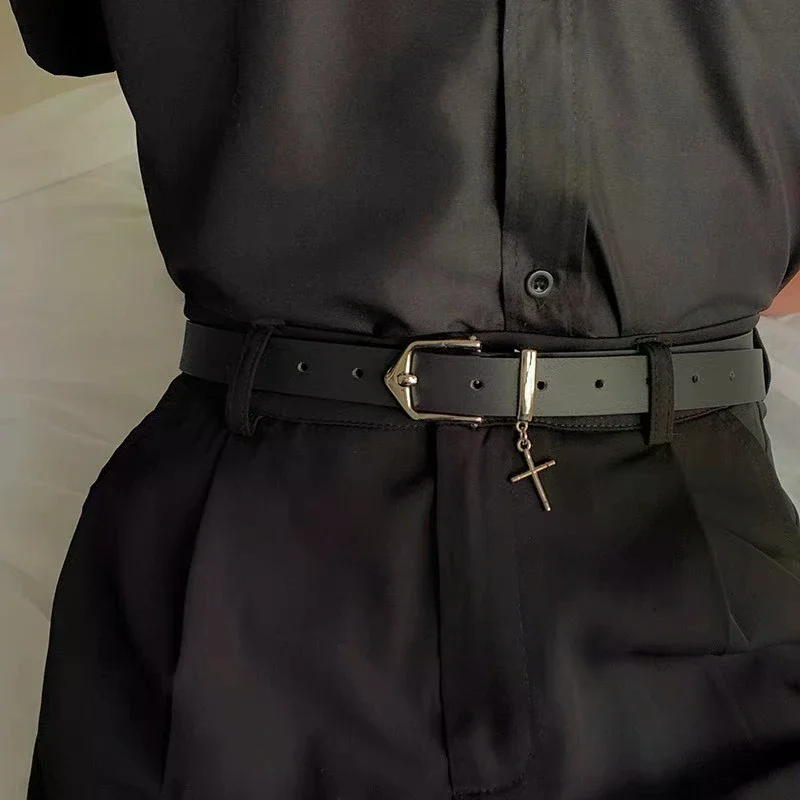 

Панк Крест Подвеска Джинсовые Брюки Ремень Мода Ретро Мужчины Женщины Талия Ремень Искусственная Кожа Металлическая Булавка Пряжка Хип-Хоп Пояс