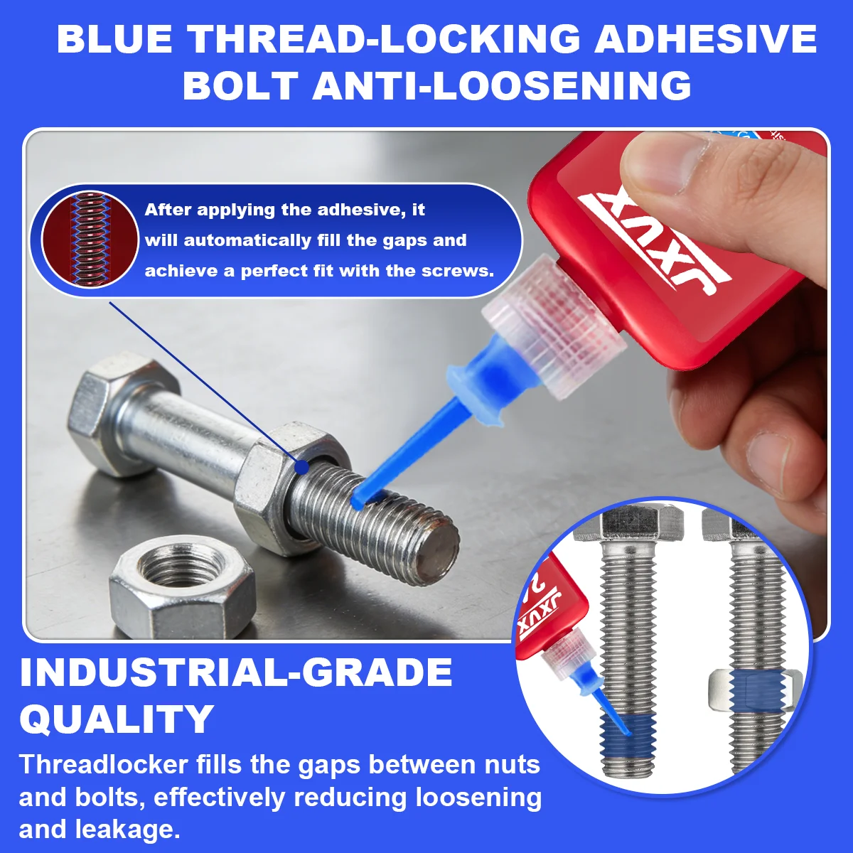 Threadlocker 243 Threadlocking Compound (Equivalent to Loctitl) Vibration-Resistant Anti-Loosening Adhesive Blue Medium Strength, High Temperature Resistant 50ml