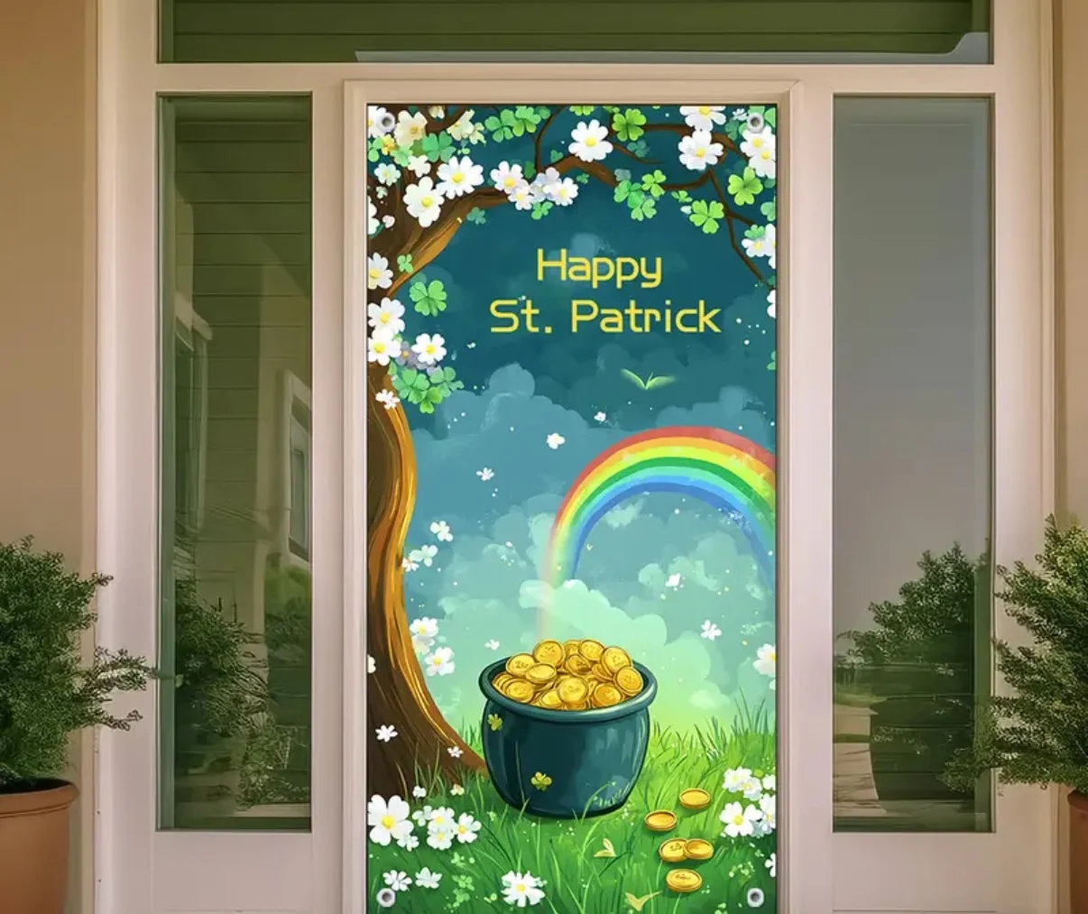 Green St. Patrick's Day Theme Decoration Background Ireland Lucky Clover Festival Porch Decoration Party Photography Background