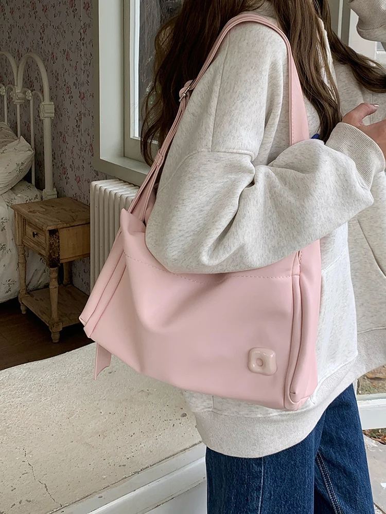 Student Classroom Tote Bag Large Capacity Pink Leisure Commuter Bag 2024 New Spring Luxury Single Shoulder Crossbody Bag Women