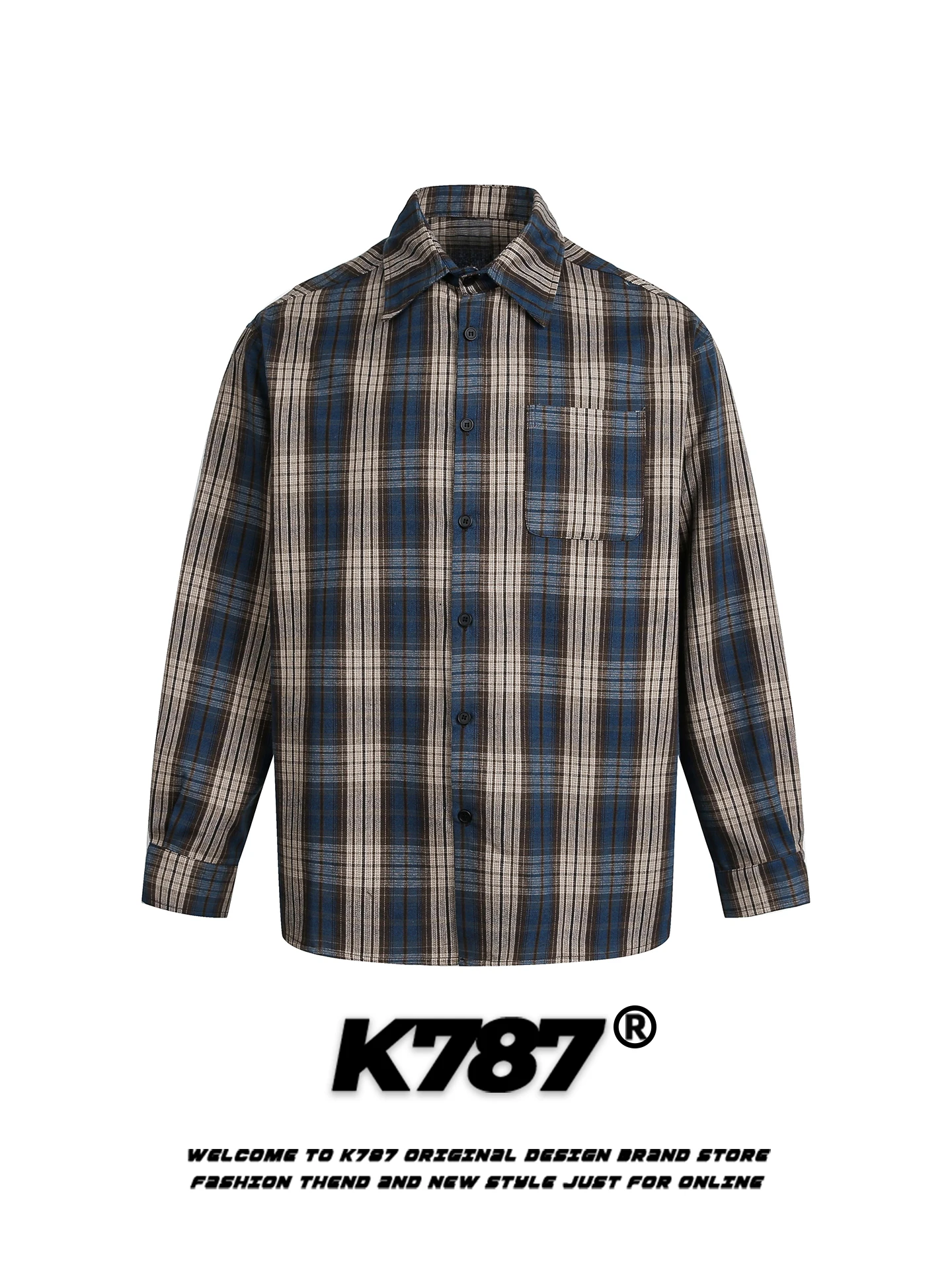 

K787 American Retro Plaid Long Sve irt Loose Casual ex Spring Color Blo Couple's irt Coat Youth Cotton Workwear