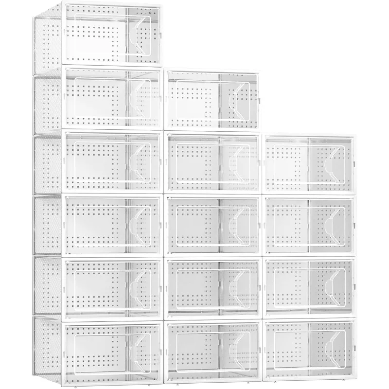 15 Pack Shoe Storage Boxes, Clear Plastic Stackable Shoe Organizer for Closet, Connect Left and Right Shoe