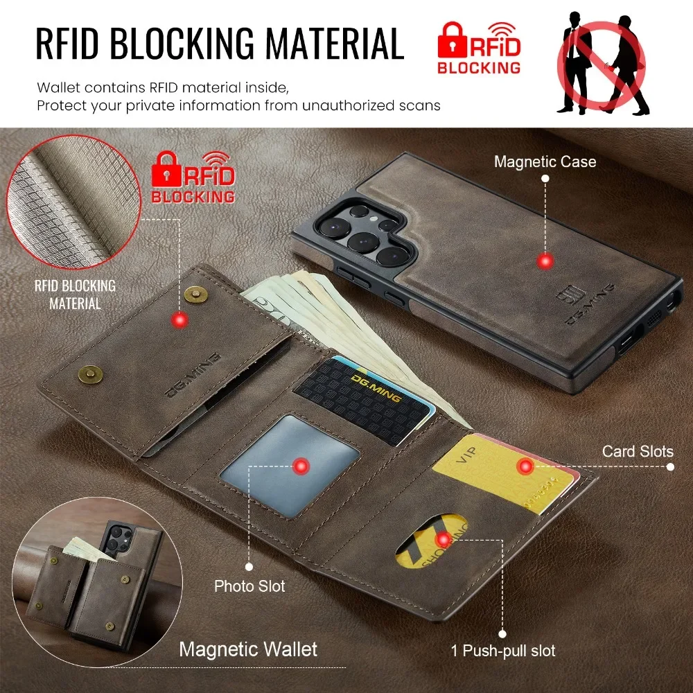 Detachable Magnetic Wallet Case For Samsung Galaxy S26 Ultra S25 Edge S24 S23 S22 Plus S21 For Magsafe RFID Blocking Card Cover