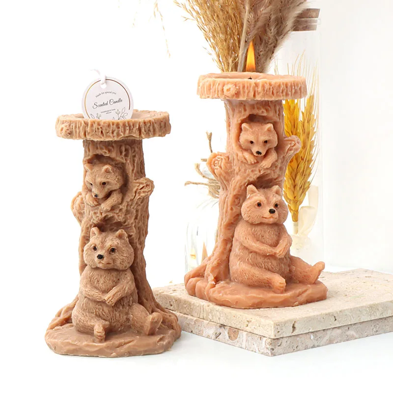 

Stump Bear Silicone Candle Mold Two Cute Bears DIY Gypsum Candle Making Soap Resin Mould Chocolate Cake Baking Tool Decor Gifts