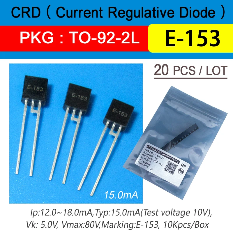 20Pcs/Lot Crd Diodes E-153 15Ma 80V Marking E-153 Package To-92-2L Current Regulative Diode Free Shipping