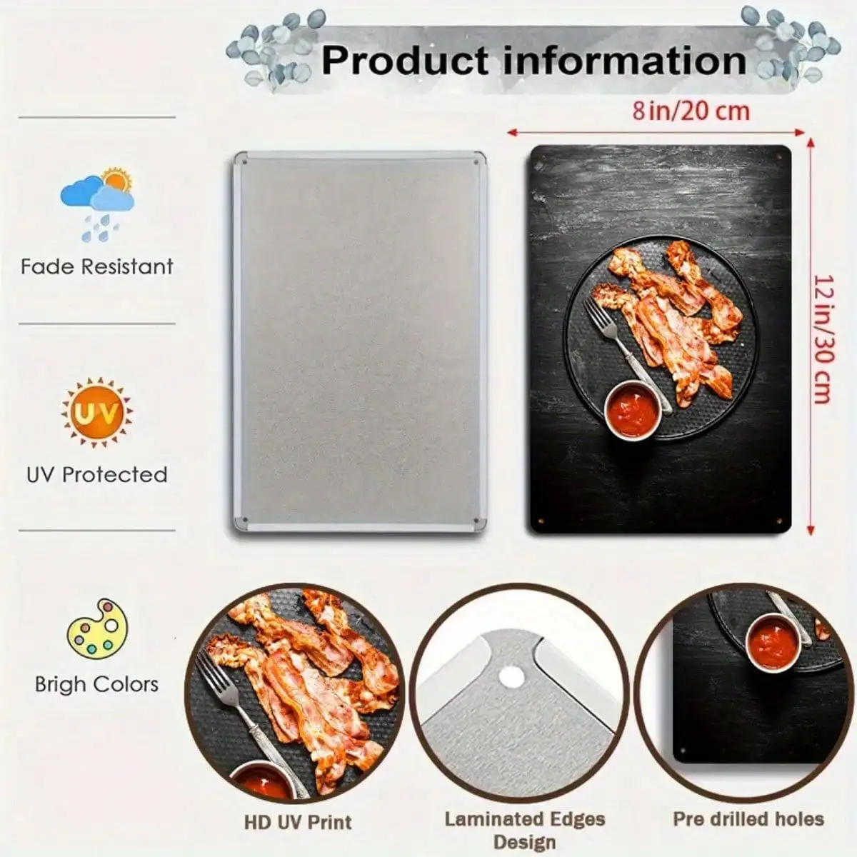 1PC Tin Sign Crispy Bacon - Kitchen/Dining Wall Decor, Delicious Food Art, 8x12in/20x30cm