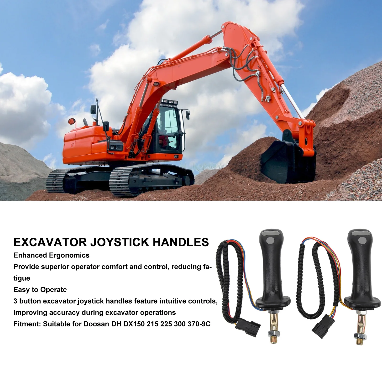 

2Pcs 3 Button Excavator Joystick Handles 6 Pin Aluminum Alloy for Doosan DH DX150 215 225 300 370‑9C Handles for Doosan