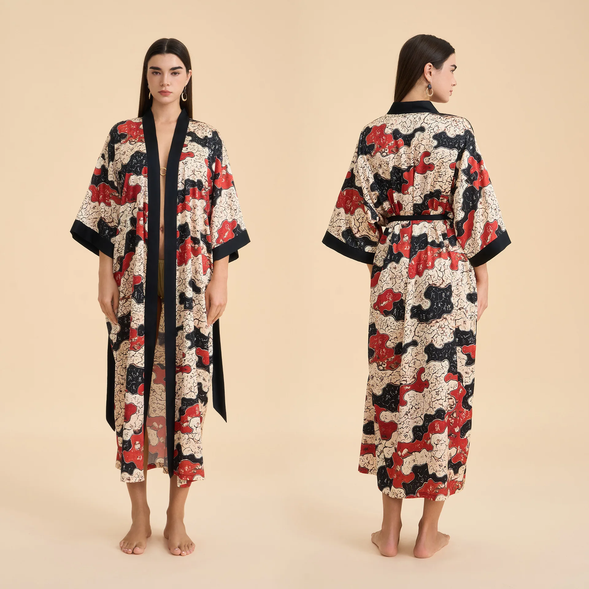 

Длинный халат с цветочным принтом, домашнее платье, женская одежда для сна, элегантная шелковистая атласная ночная рубашка, кимоно, халат, свободная повседневная одежда для дома