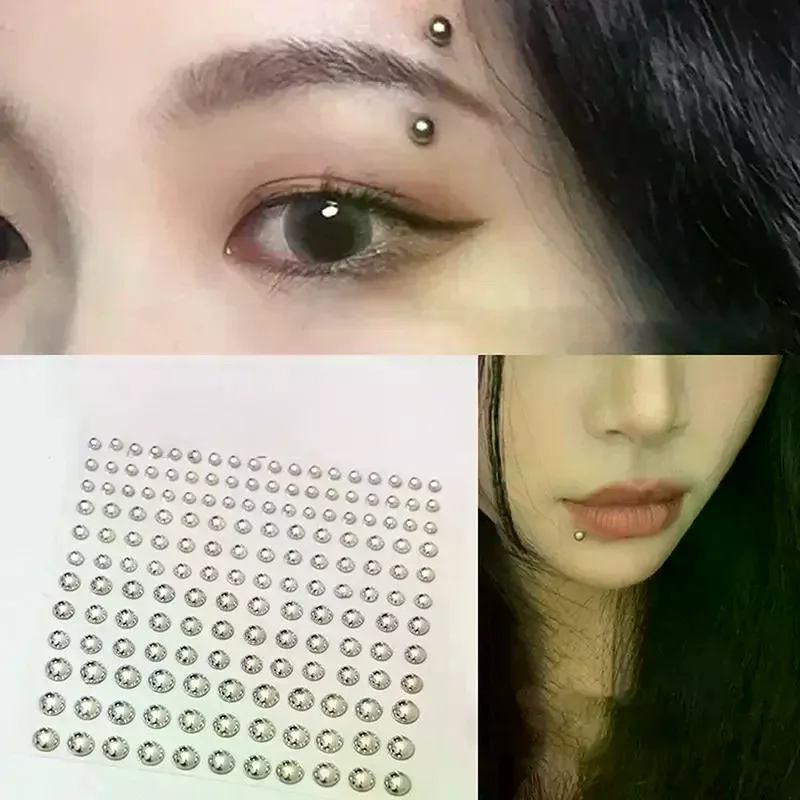180PCS Crystal Nose Studs Non Piercing Fake Stick On Body Gems Sparkly Lip Rhinestones For Festival Face Jewelry Dance Makeup