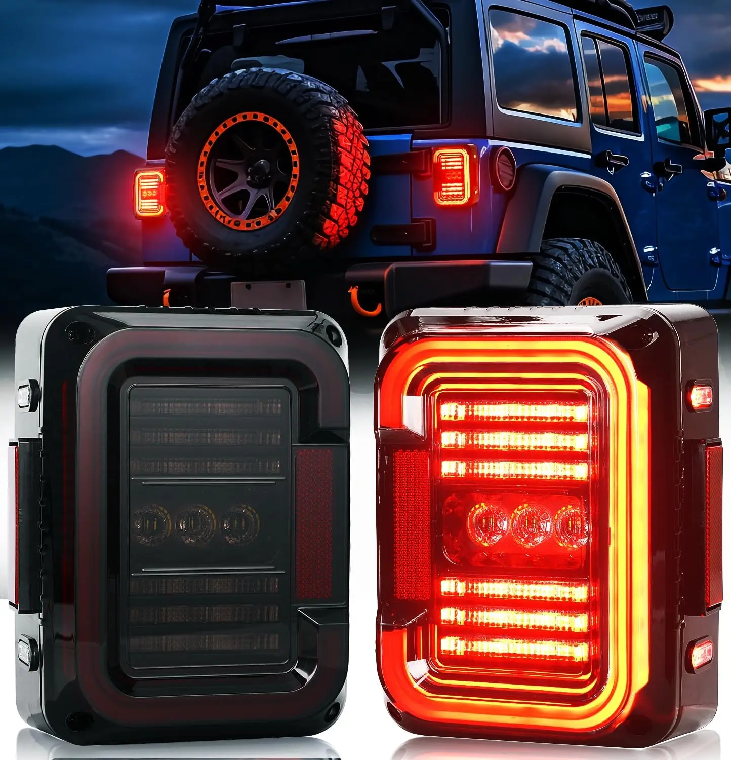 

LED Tail Lights Compatible with Jeep Wrangler JK JKU 2007-2018, Unique C Shaped Design Smoked Lens, 20W Reverse Lights