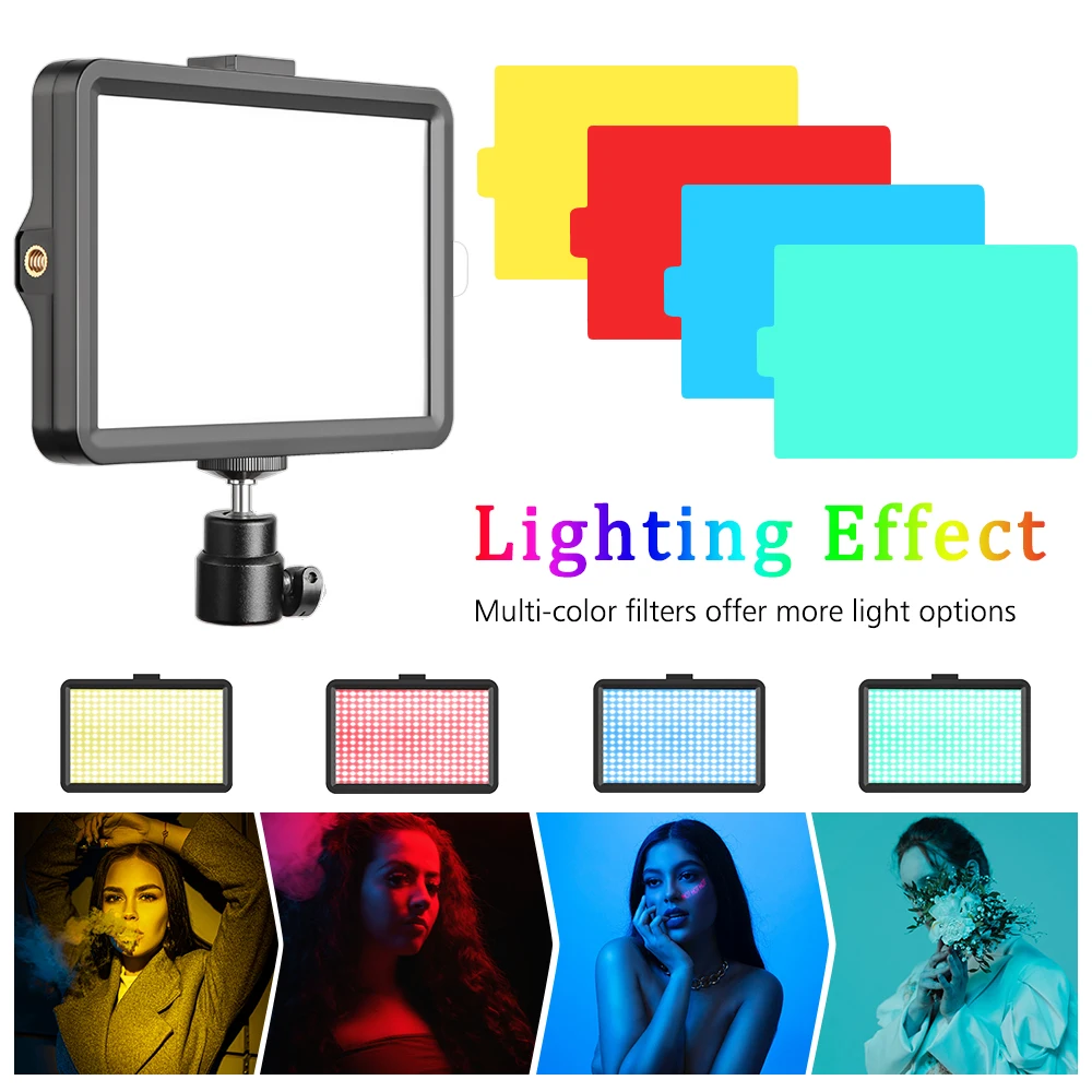 SH-Panel de luz LED para vídeo, iluminación, fotografía, estudio fotográfico, Kit de lámpara para disparar transmisión en vivo, Youbube con filtros RGB
