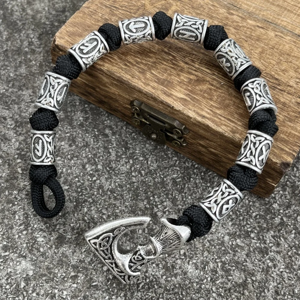 Nostalgia Slavic Perun Axe Bracelet For Men Survival Paracord Handmade Braided Rope Viking Runes Beads Bracelets & Bangles