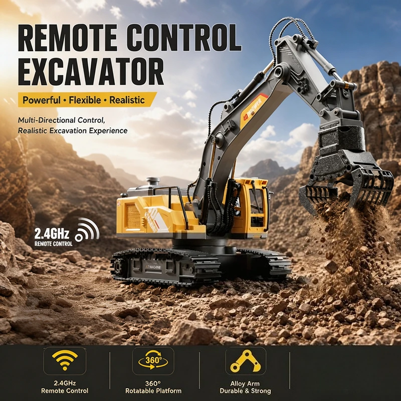 Remote Control Toys - 新しい電動リモコン式ショベルカーおもちゃ。建設機械を模した車両で、掘削機能も搭載。誕生日や記念日のプレゼントに最適。